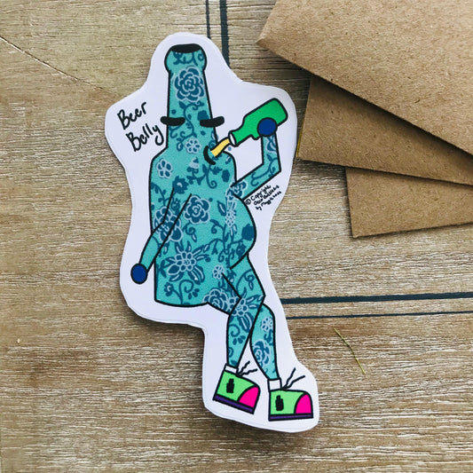Beer Belly - Funny Bottle Character UV Vinyl Sticker 10x5cm