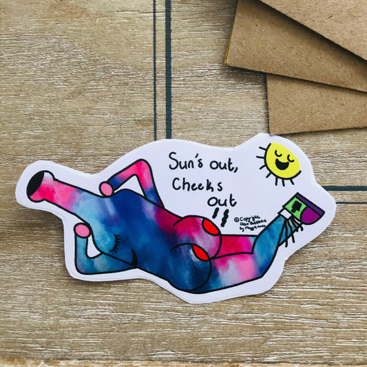 Sun's Out, Cheeks Out - Funny Summer UV Vinyl Sticker 6x9cm