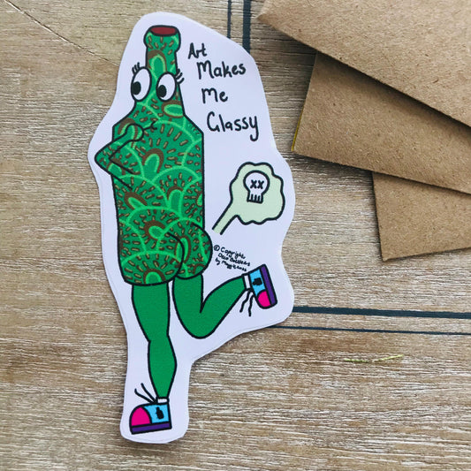 Art Makes Me Glassy - Funny Creative Bottle Sticker 10x5cm