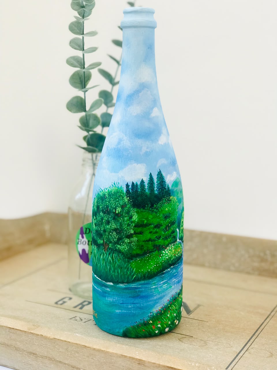 Daisy River - Hand-Painted Landscape Bottle Art