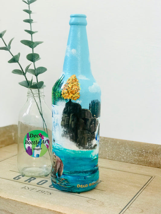Grizzly - Hand-Painted Landscape Bottle Art