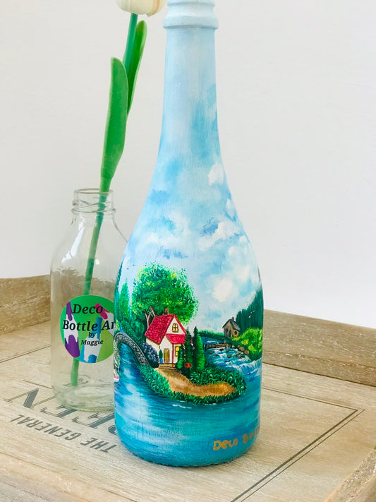 Feuding Neighbors - Hand-Painted Village Bottle Art