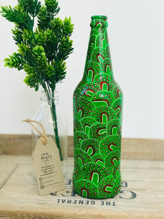 AVOCADO : Pattern Hand-Painted Bottle | 360° Green Geometric Art | Upcycled Decor Vase
