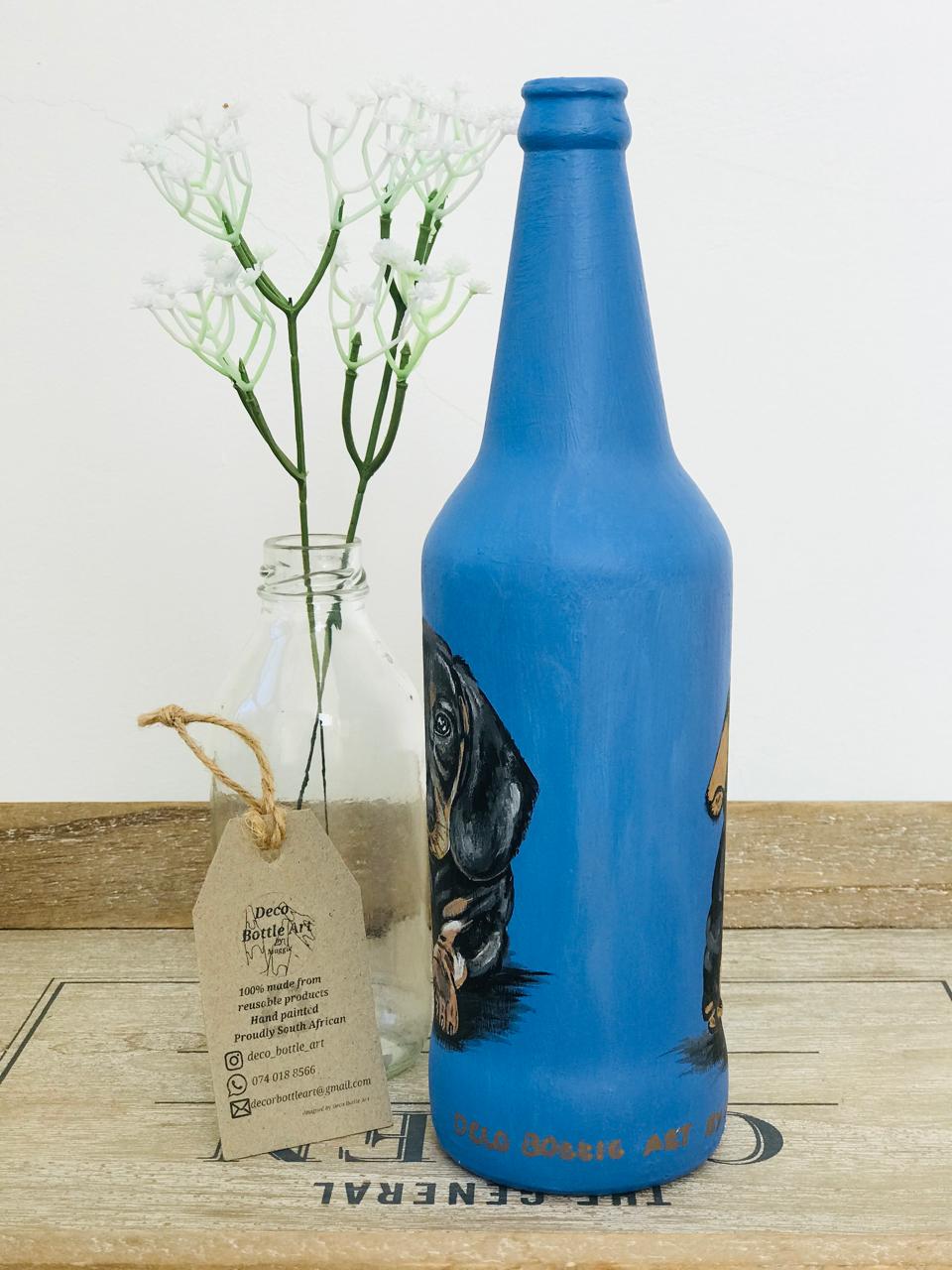 SAUSA : Dachshund Double-Sided Hand-Painted Bottle | Front & Back Pet Portrait | Upcycled Dog Decor