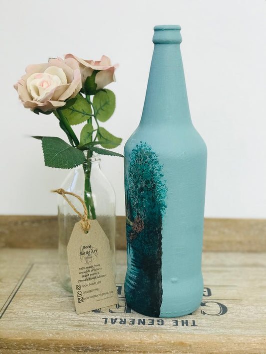 EDWARD : Forest Lake Reflection Hand-Painted Bottle | Tranquil Nature Scene | Upcycled Decor Vase