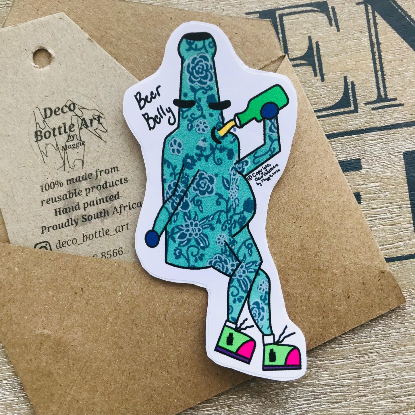 Beer Belly - Funny Bottle Character UV Vinyl Sticker 10x5cm
