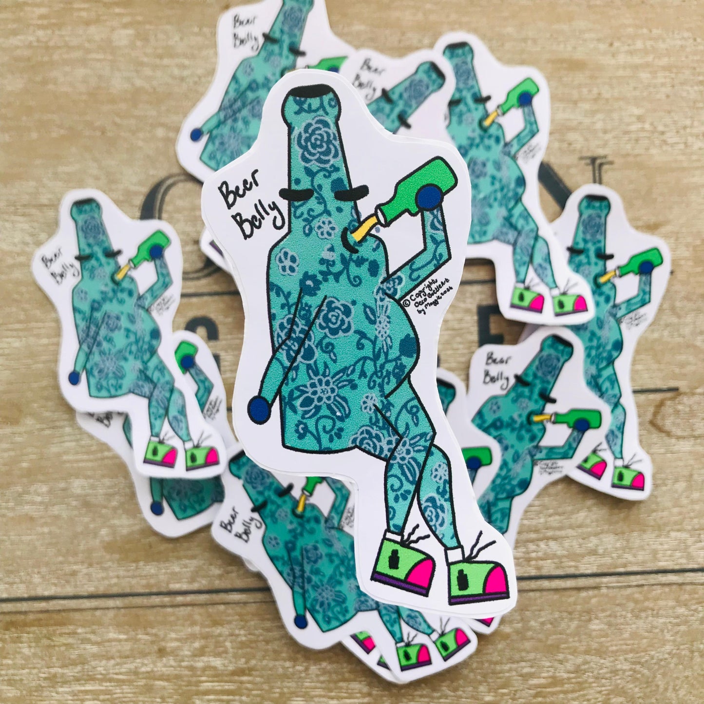 Beer Belly - Funny Bottle Character UV Vinyl Sticker 10x5cm