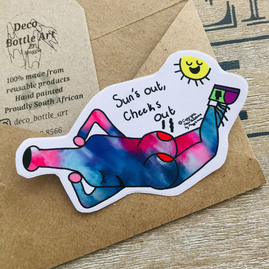 Sun's Out, Cheeks Out - Funny Summer UV Vinyl Sticker 6x9cm