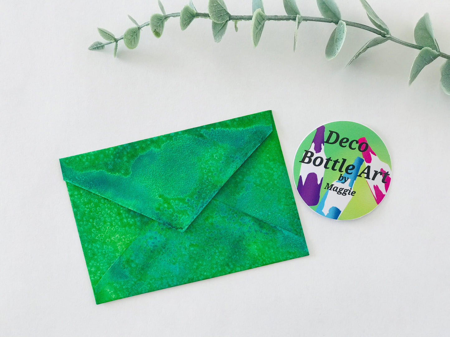 Emerald Bloom Envelopes | Peel & Seal Paper Envelopes + Gold Stickers | Deco Bottle Art by Maggie