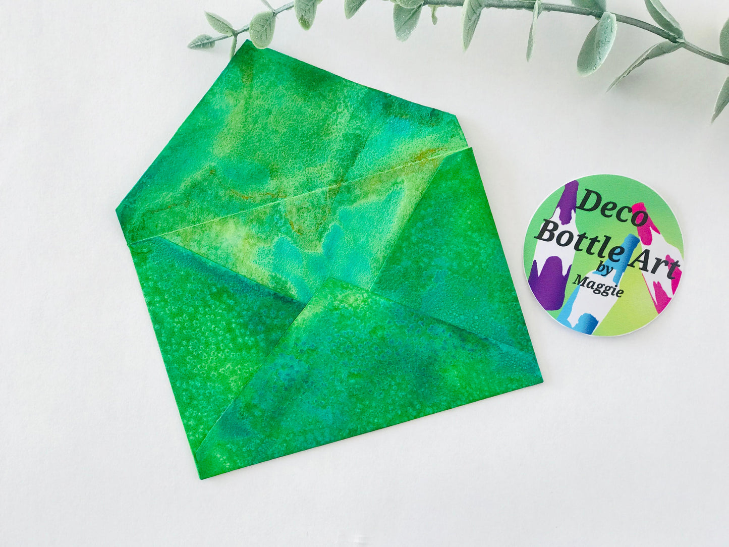 Emerald Bloom Envelopes | Peel & Seal Paper Envelopes + Gold Stickers | Deco Bottle Art by Maggie