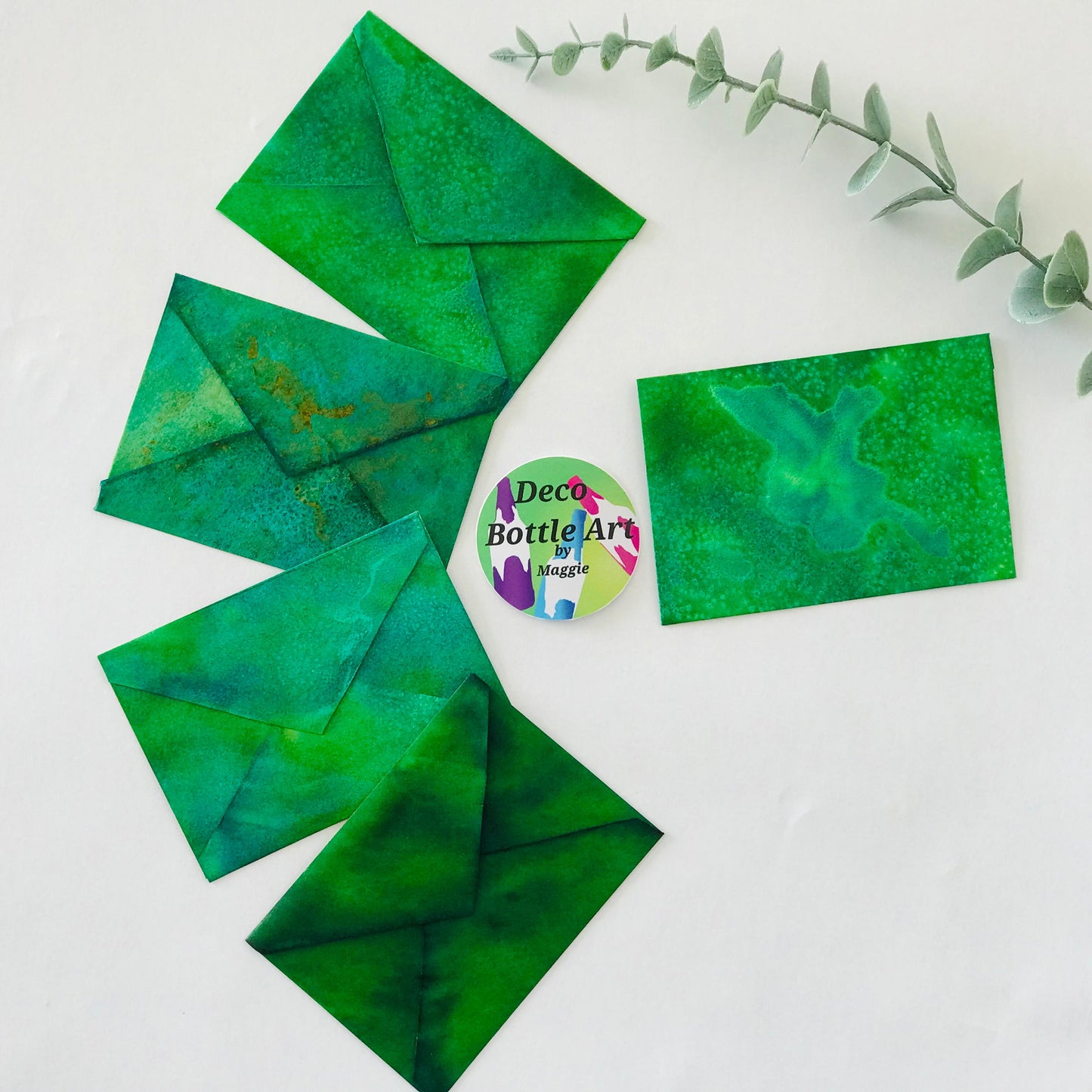 Emerald Bloom Envelopes | Peel & Seal Paper Envelopes + Gold Stickers | Deco Bottle Art by Maggie