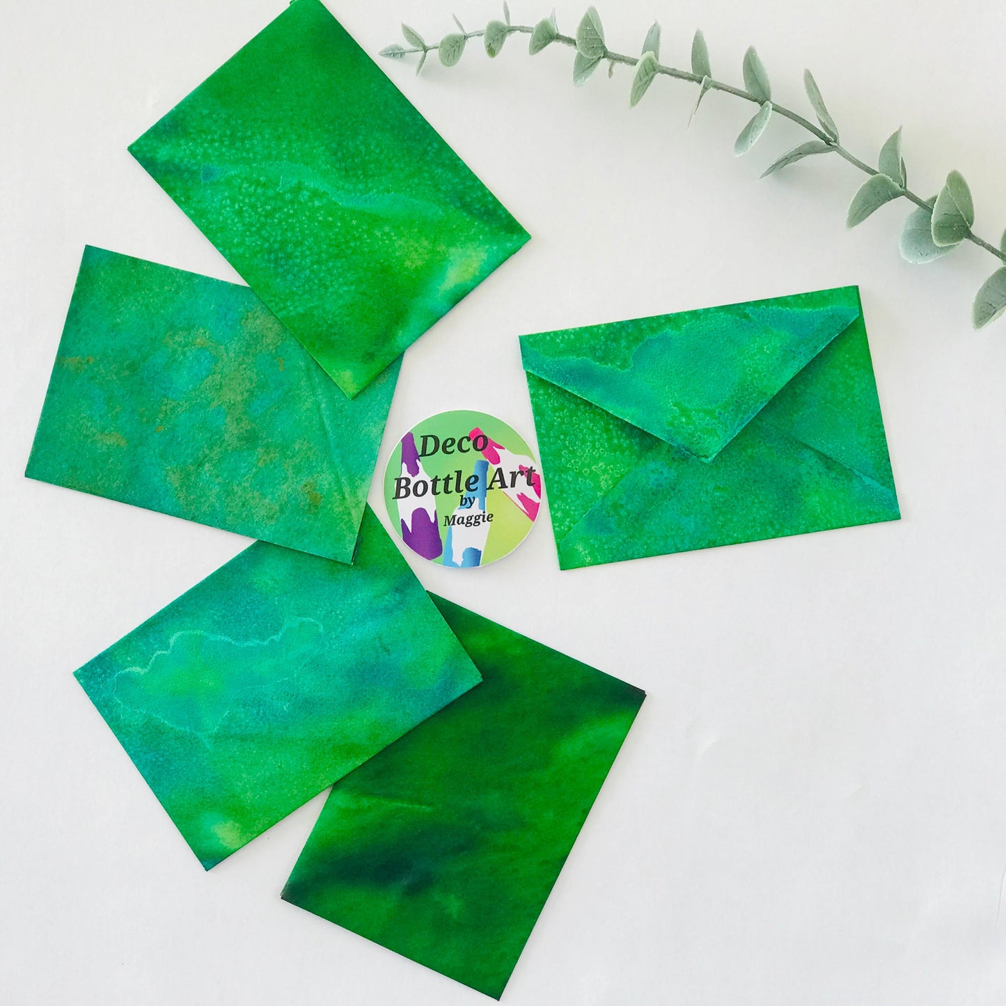 Emerald Bloom Envelopes | Peel & Seal Paper Envelopes + Gold Stickers | Deco Bottle Art by Maggie