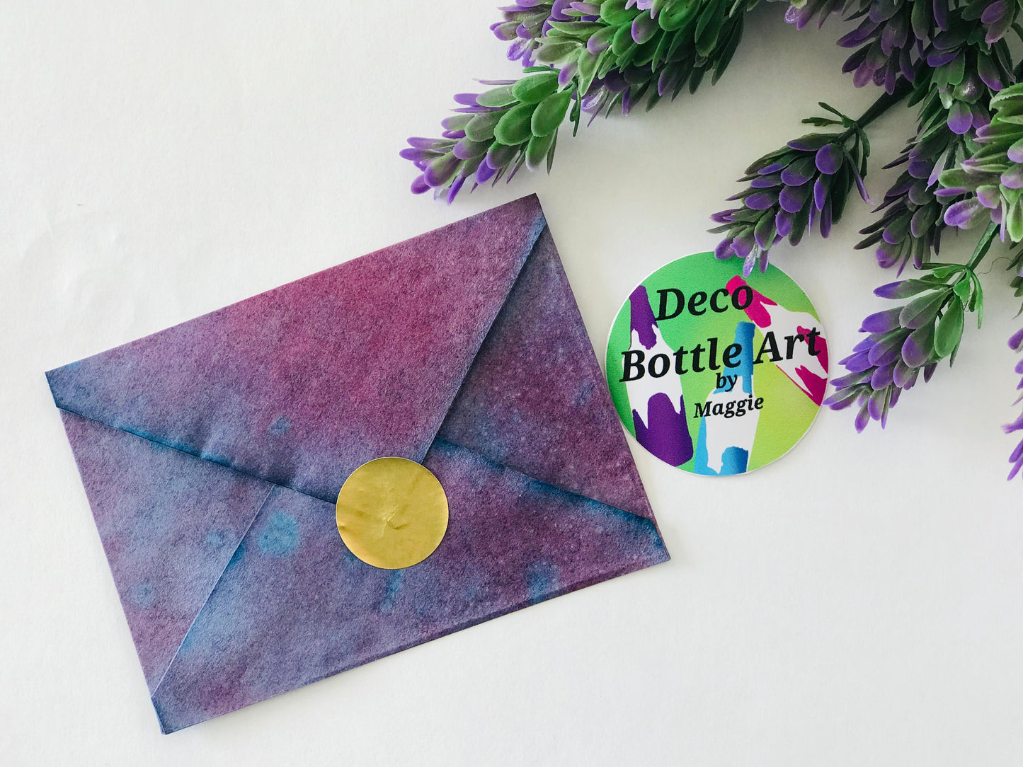 Twilight Mist Envelopes | Peel & Seal Paper Envelopes + Gold Stickers | Deco Bottle Art by Maggie