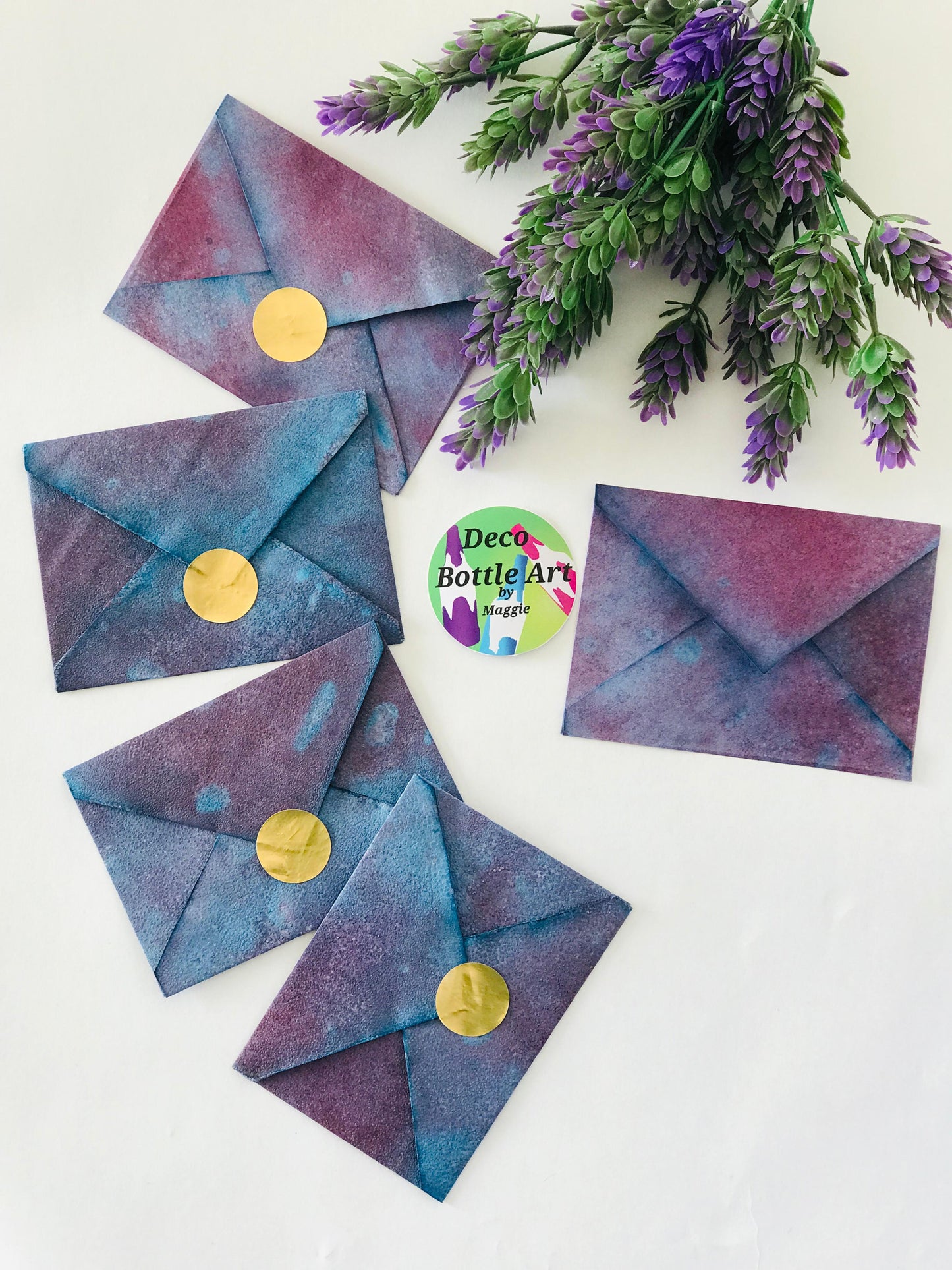 Twilight Mist Envelopes | Peel & Seal Paper Envelopes + Gold Stickers | Deco Bottle Art by Maggie