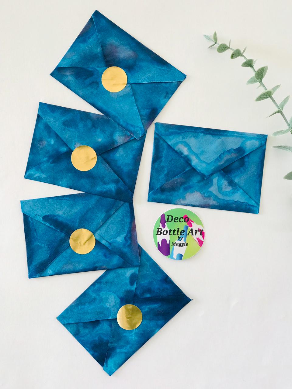 Azure Tides Envelopes | Peel & Seal Paper Envelopes + Gold Stickers | 111x78mm 118x85mm 160x120mm | Deco Bottle Art by Maggie