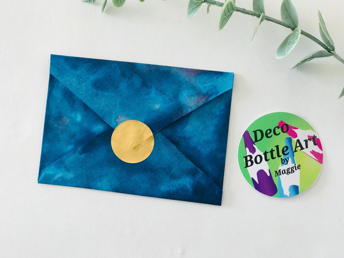 Azure Tides Envelopes | Peel & Seal Paper Envelopes + Gold Stickers | 111x78mm 118x85mm 160x120mm | Deco Bottle Art by Maggie