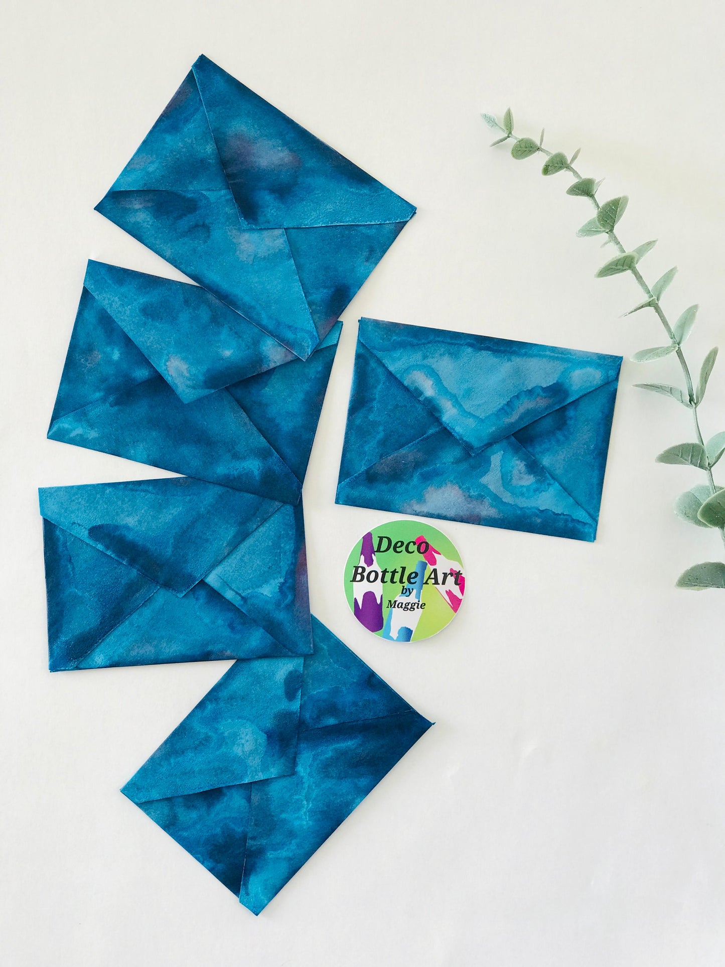 Azure Tides Envelopes | Peel & Seal Paper Envelopes + Gold Stickers | 111x78mm 118x85mm 160x120mm | Deco Bottle Art by Maggie