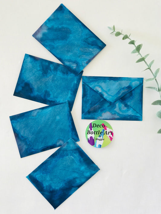 Azure Tides Envelopes | Peel & Seal Paper Envelopes + Gold Stickers | 111x78mm 118x85mm 160x120mm | Deco Bottle Art by Maggie