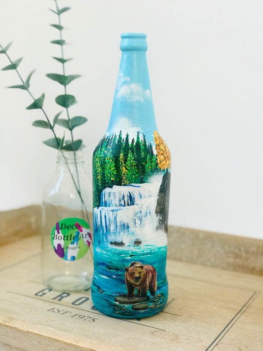 Grizzly - Hand-Painted Landscape Bottle Art