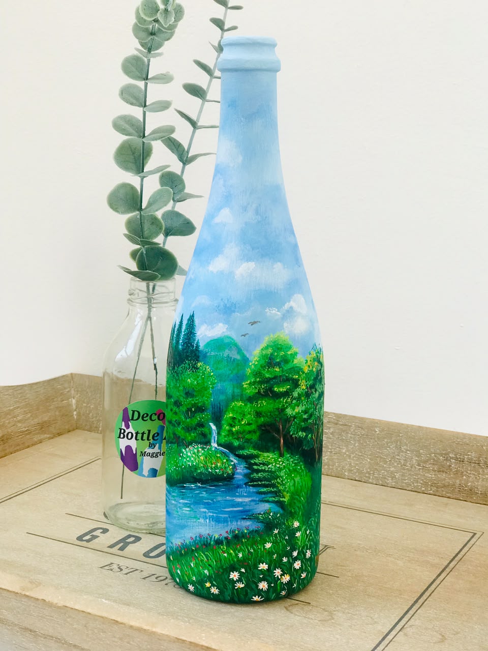 Daisy River - Hand-Painted Landscape Bottle Art