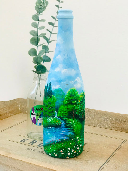 Daisy River - Hand-Painted Landscape Bottle Art