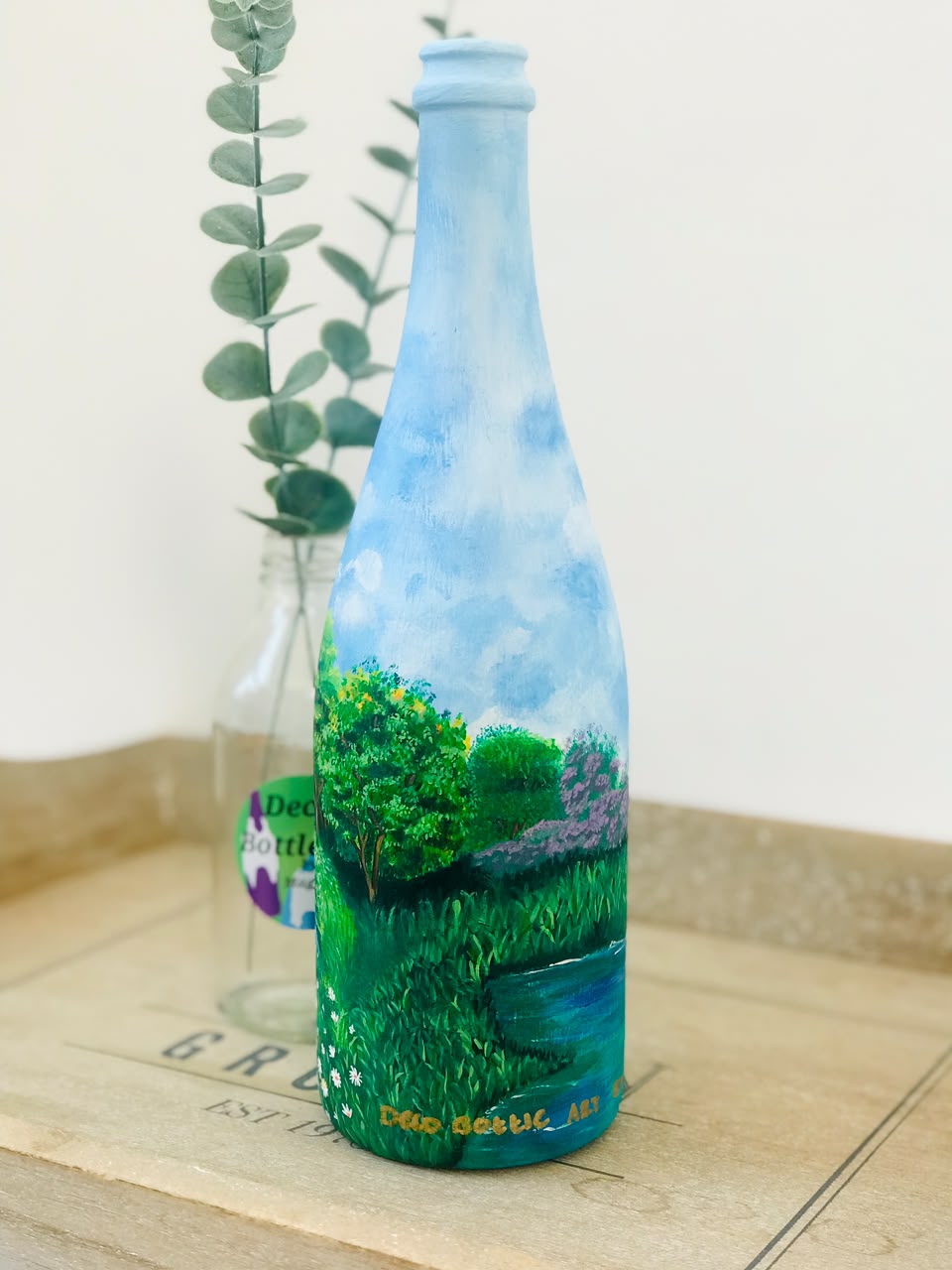 Daisy River - Hand-Painted Landscape Bottle Art