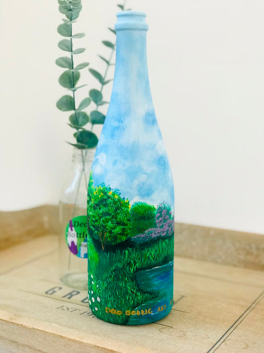 Daisy River - Hand-Painted Landscape Bottle Art