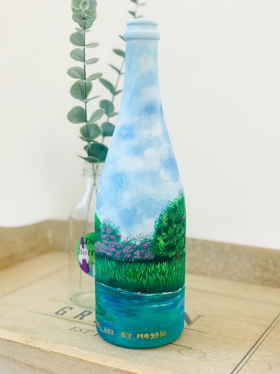 Daisy River - Hand-Painted Landscape Bottle Art