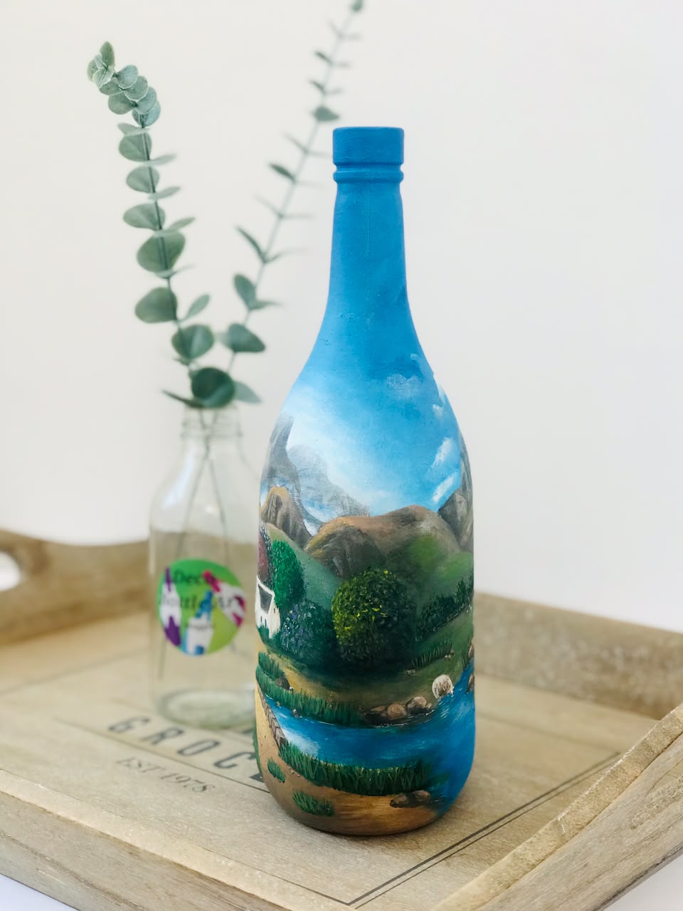 Cyprian - Hand-Painted Farm Landscape Bottle Art