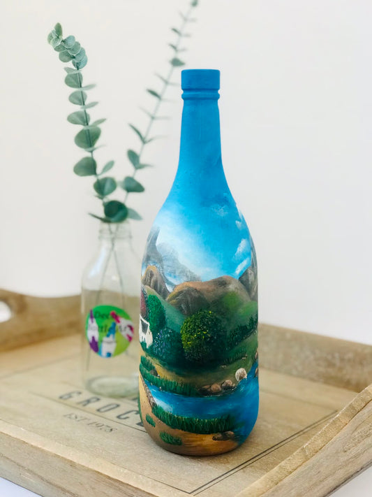 Cyprian - Hand-Painted Farm Landscape Bottle Art
