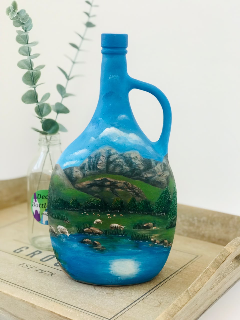 Cyprian - Hand-Painted Farm Landscape Bottle Art