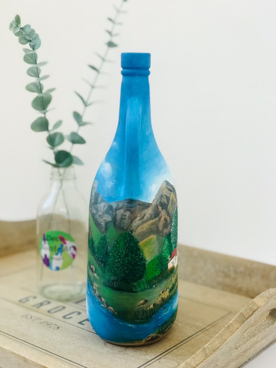Cyprian - Hand-Painted Farm Landscape Bottle Art