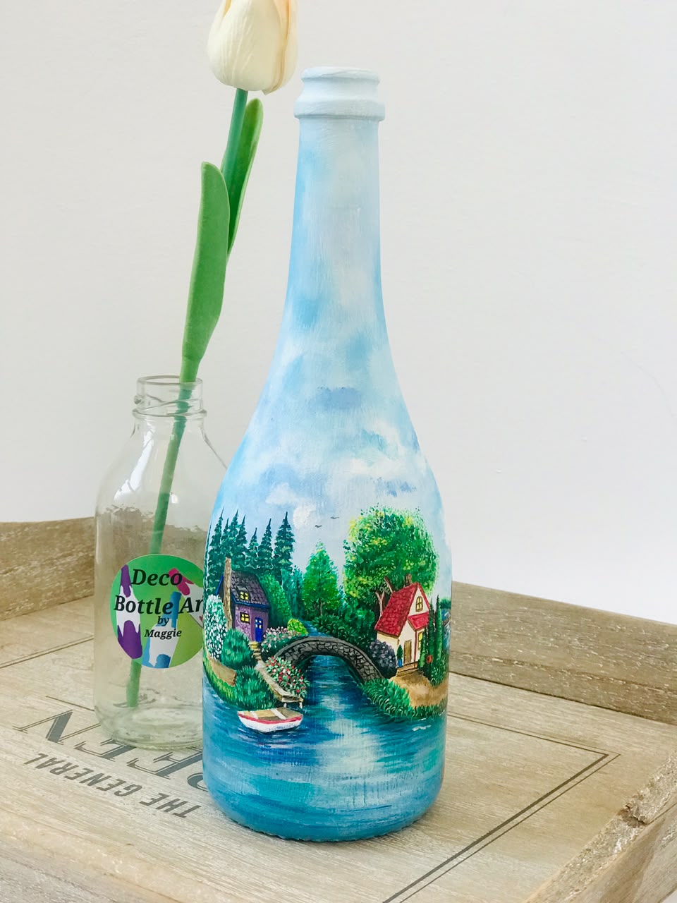Feuding Neighbors - Hand-Painted Village Bottle Art