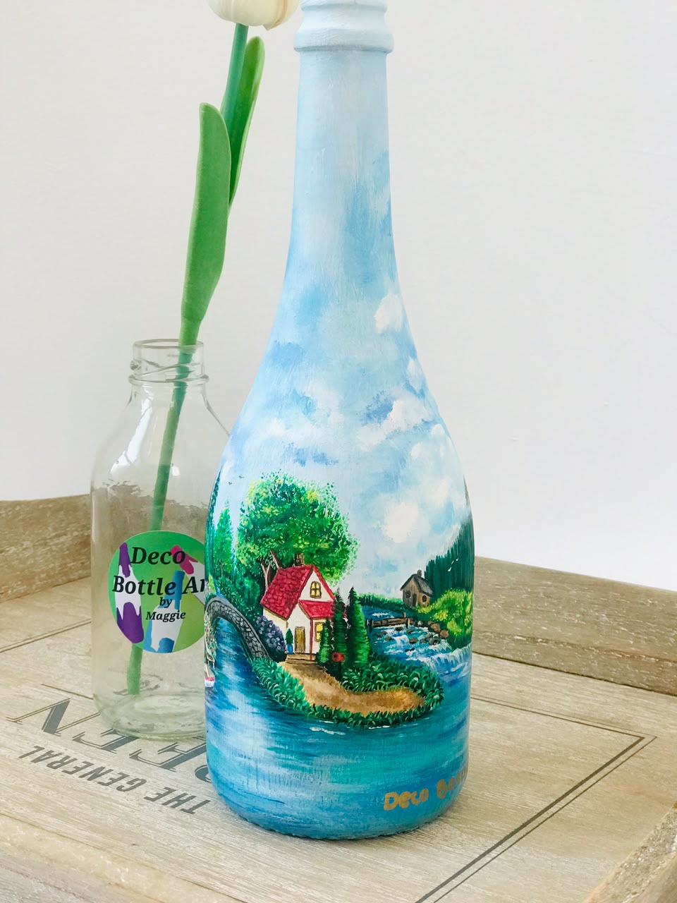 Feuding Neighbors - Hand-Painted Village Bottle Art