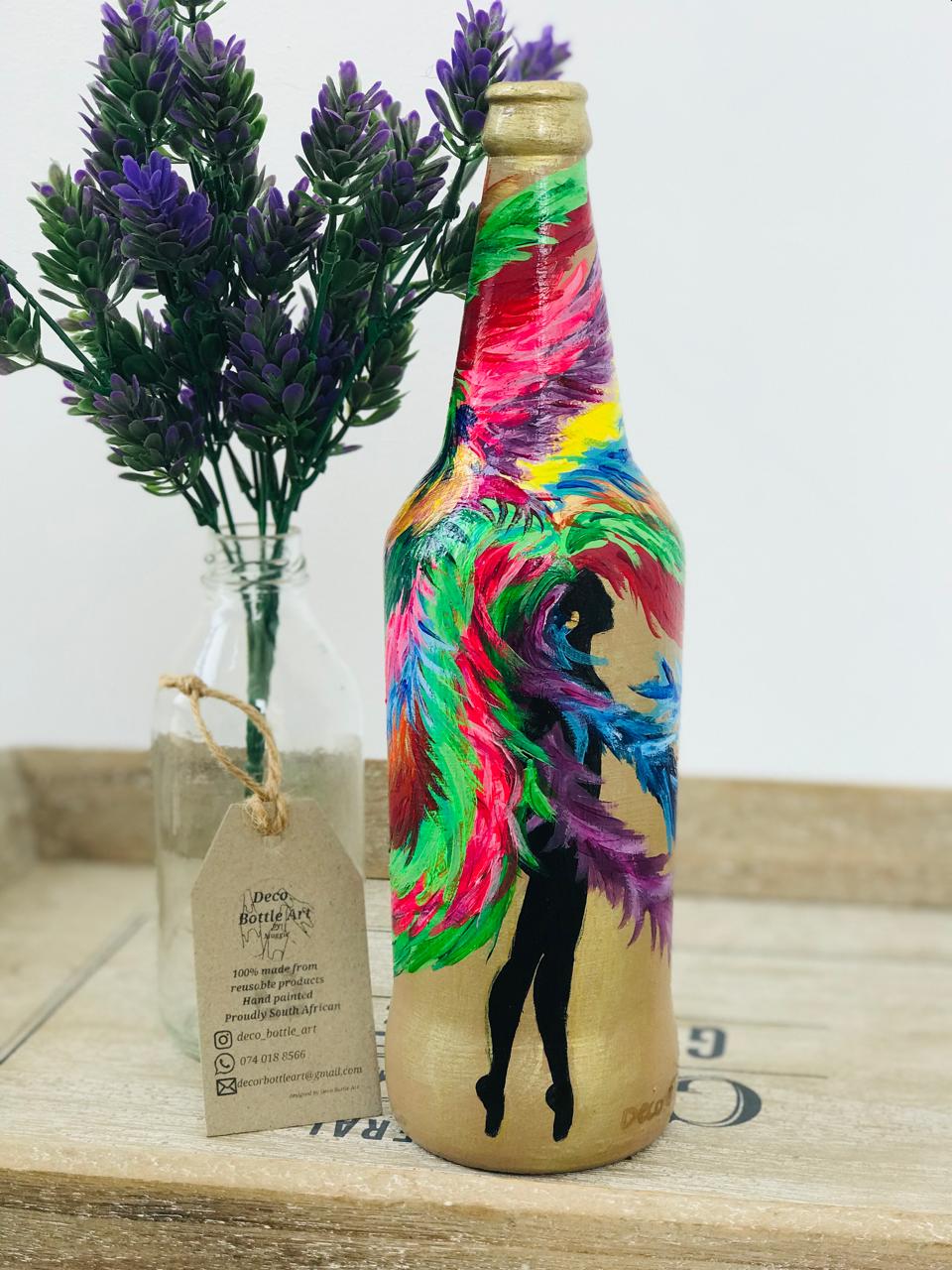 RAINBOW BALLERINA Hand-Painted Bottle | Abstract Dance Art | Upcycled Decor Vase