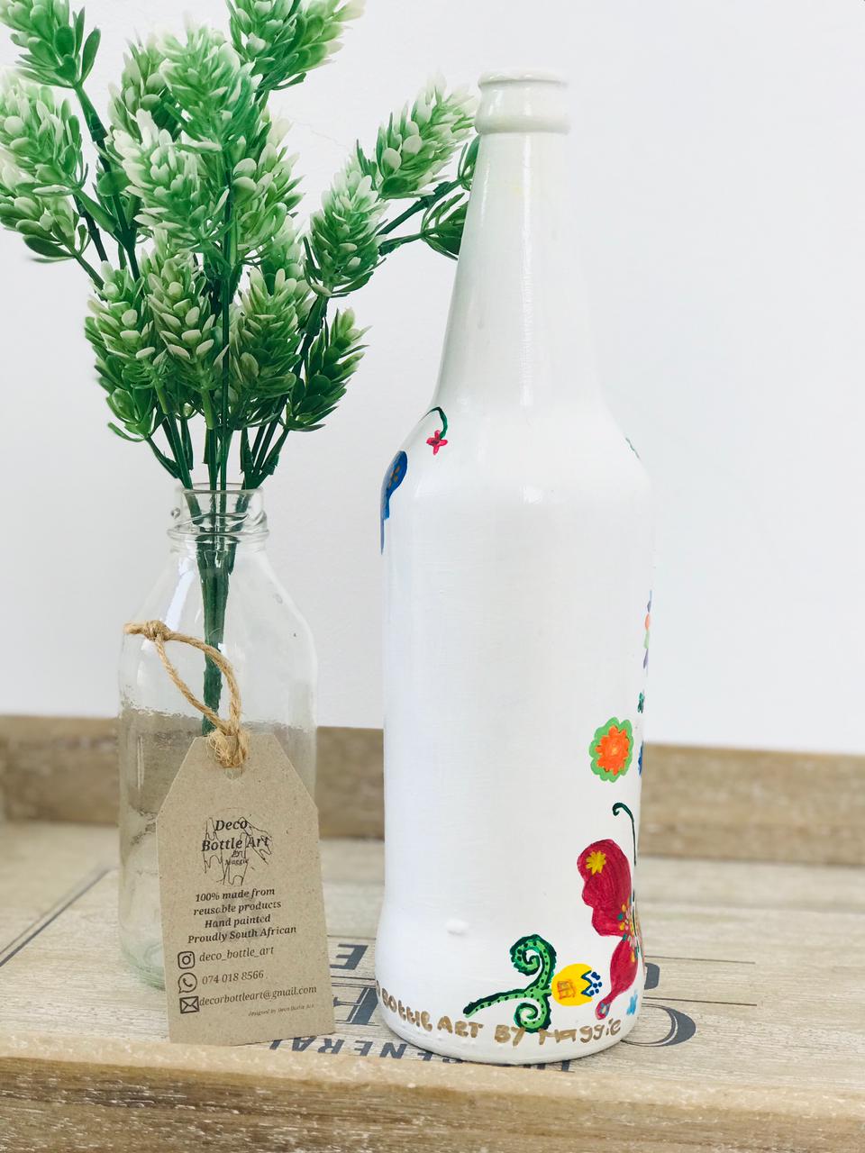FRUSTRATION Folk Art Hand-Painted Bottle | Butterfly & Floral Design | Upcycled Decor Vase