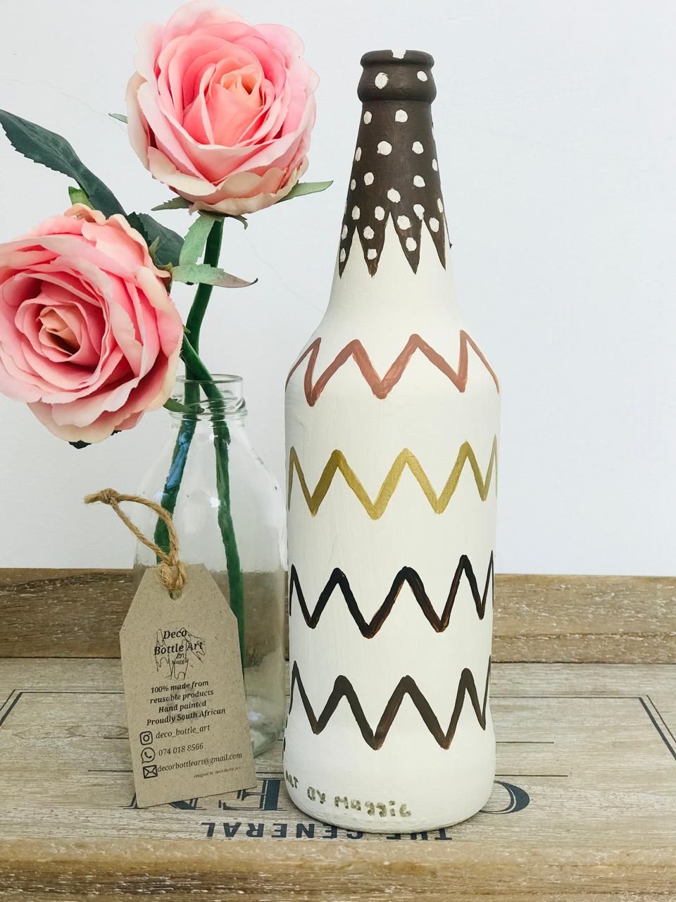 THE MAN : French Bulldog Tribal Pattern Hand-Painted Bottle | 360° Pet Portrait | Upcycled Home Decor