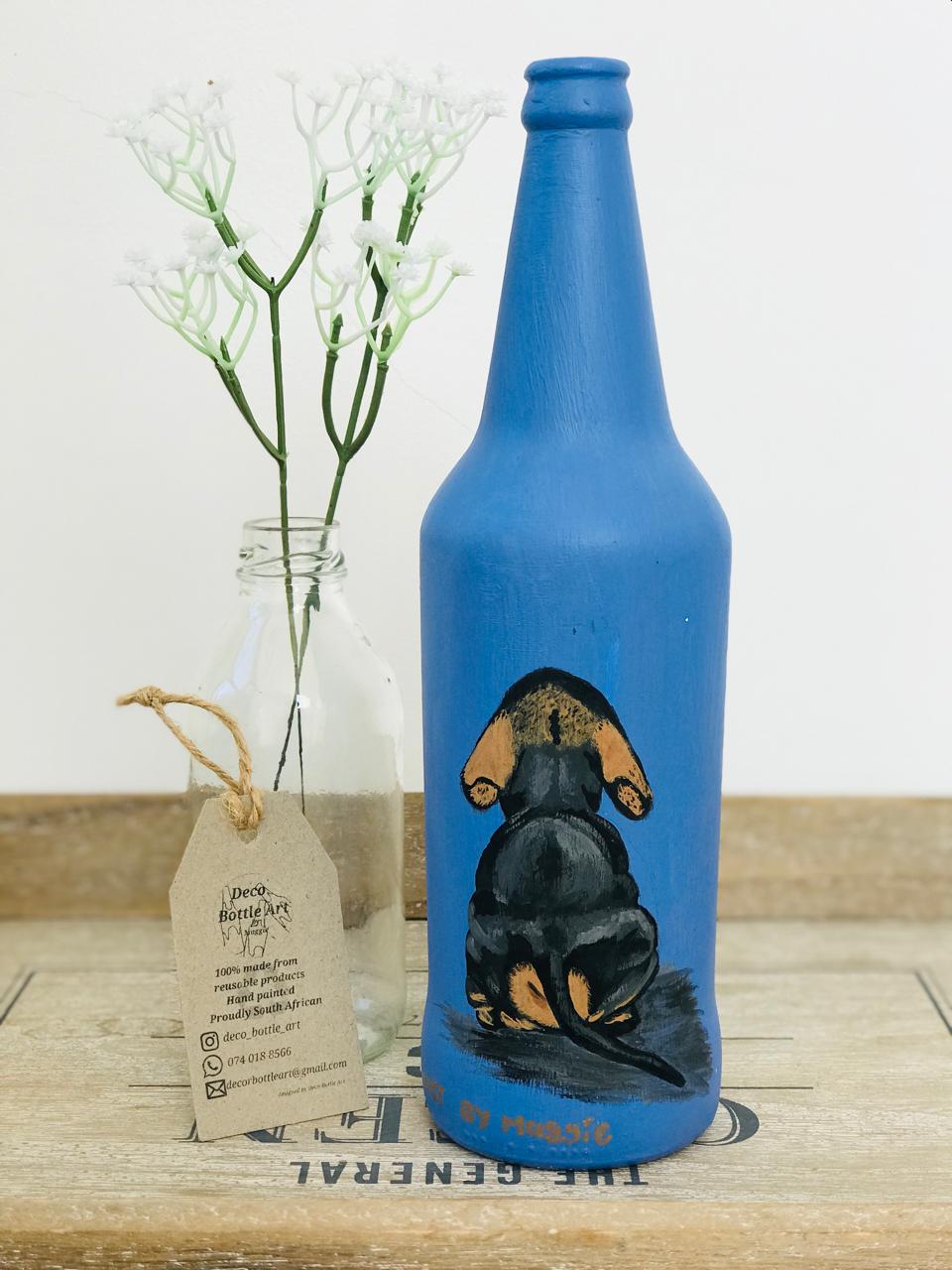 SAUSA : Dachshund Double-Sided Hand-Painted Bottle | Front & Back Pet Portrait | Upcycled Dog Decor