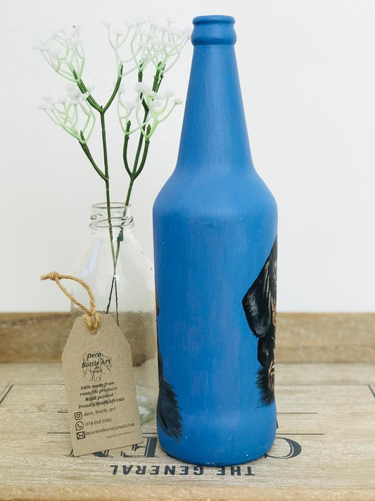 SAUSA : Dachshund Double-Sided Hand-Painted Bottle | Front & Back Pet Portrait | Upcycled Dog Decor
