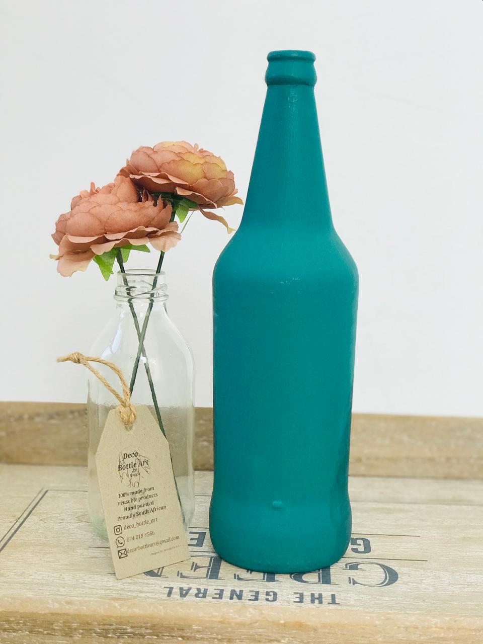 WINNEBAGO : Sunset Forest Lake Hand-Painted Bottle | Teal Landscape Art | Upcycled Decor Vase