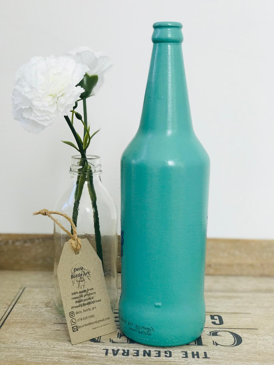 DAVID by MICHELANGELO : Classical David Bust Hand-Painted Bottle | Blue Monochrome Art with Lavender | Upcycled Decor Vase