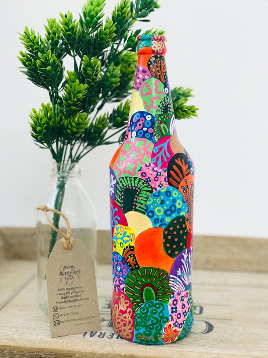 MARTY Abstract Coral Hand-Painted Bottle | 360° Colorful Pattern Art | Upcycled Decor Vase