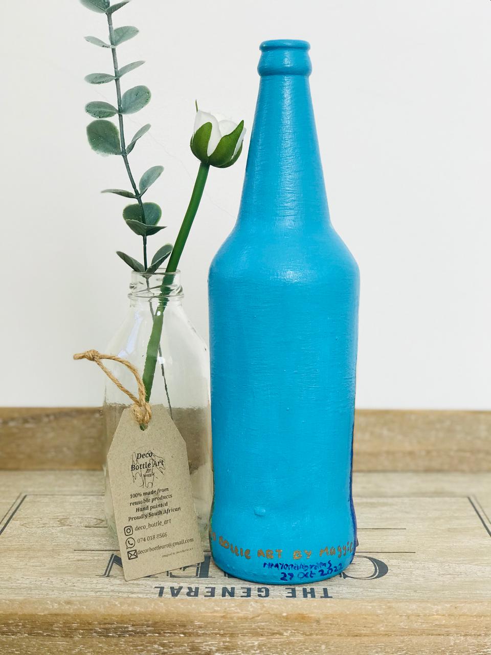 YELLOW  STONE : Mountain Lake Reflection Hand-Painted Bottle | Alpine Landscape Art | Up-cycled Decor Vase