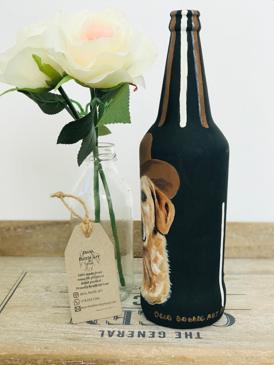 CHERNYSHEVSKY : Cowboy Labrador Hand-Painted Glass Bottle | Pet Portrait Home Decor | Upcycled Gift