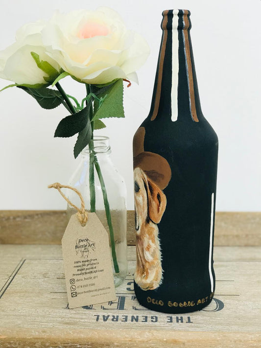 CHERNYSHEVSKY : Cowboy Labrador Hand-Painted Glass Bottle | Pet Portrait Home Decor | Upcycled Gift
